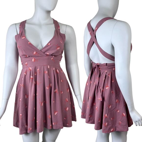 Free People Size 12 Cross Back Fit & Flare Pinup Retro Mini Floral Dress FLAWED* - Picture 1 of 14